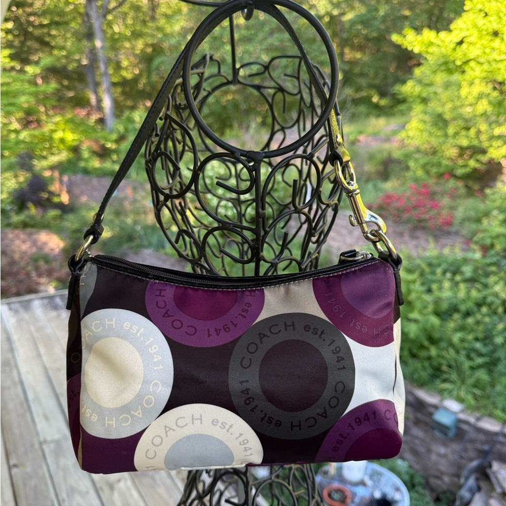 🟣 Coach Circle Dot Print Purse – Purple, Black & Cream 🖤
